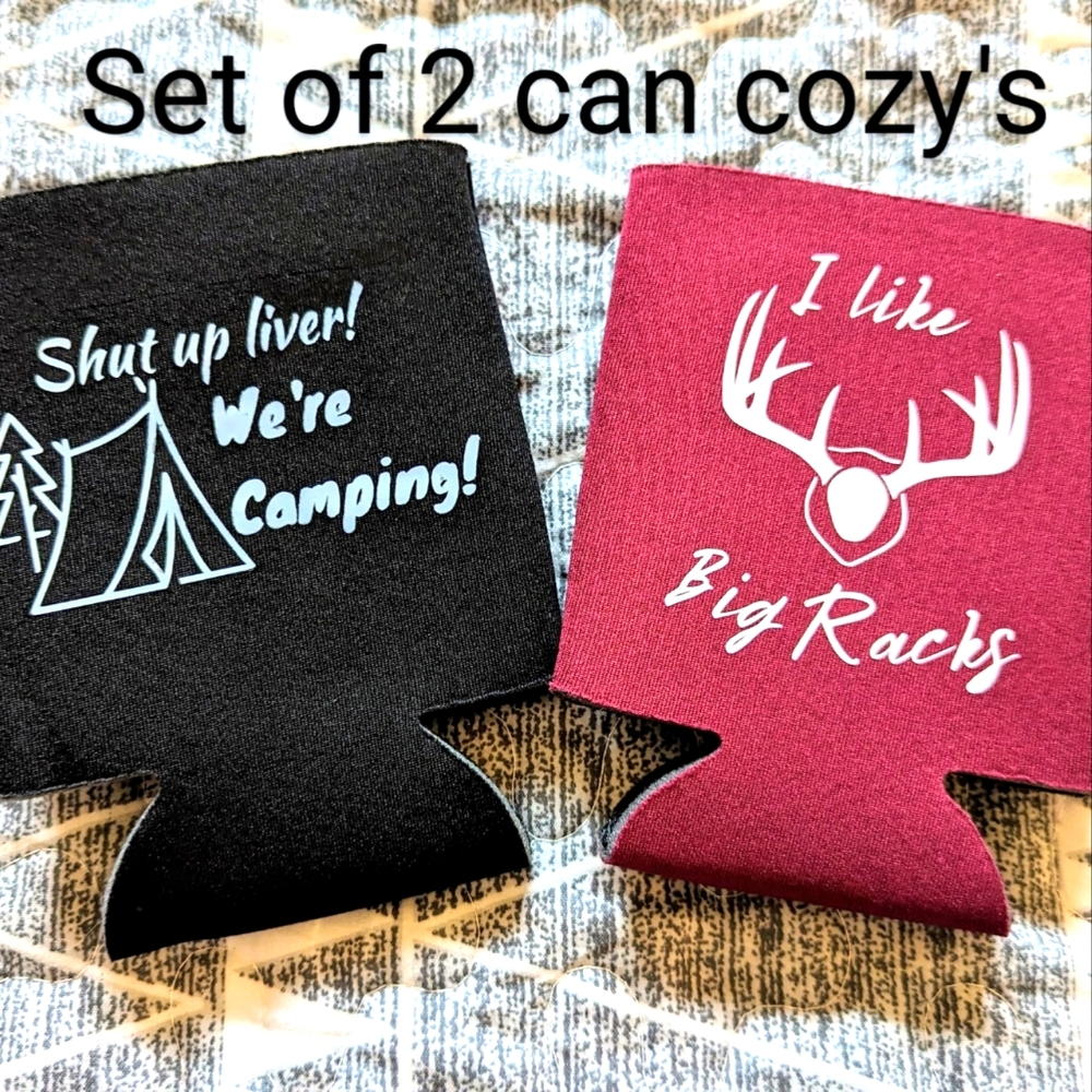 Set of 2 black & burgundy funny can coozies, BNWOT